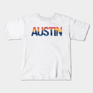 Austin Texas City Skyline Typography Overlay Kids T-Shirt